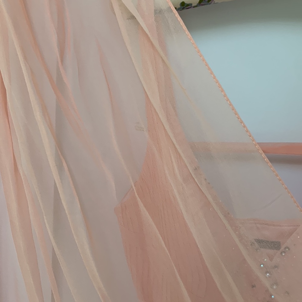Vintage 100% silk peach chiffon dress. matching chiffon shawl M - Picture 16 of 16